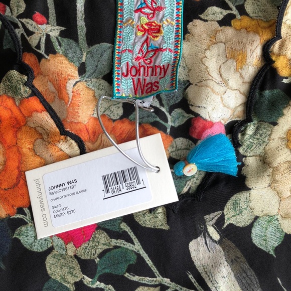 Johnny Was Floral Silk Blouse - Picture 4 of 6